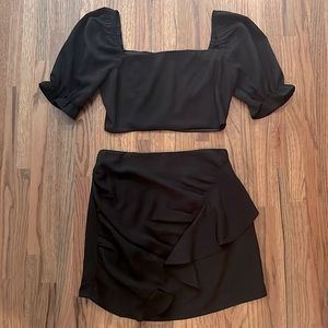 Black crop top/skirt set, small